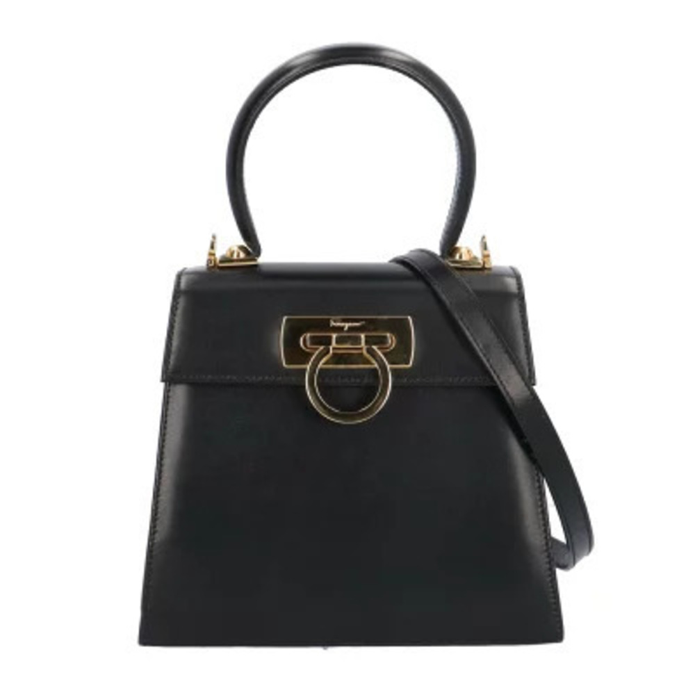 Salvatore Ferragamo Gancini Shoulder Bag Leather Black